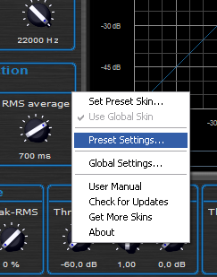 Step 02 - Open the presets settings window (right click on the background) of the Dynamics plug-in